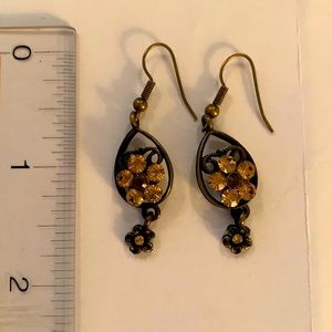 Earrings beautiful antiqued floral rhinestone dangling pierced earrings